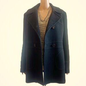 Steve by Searle Swing Coat Black Italian Wool USA Made Mid Length Size 12